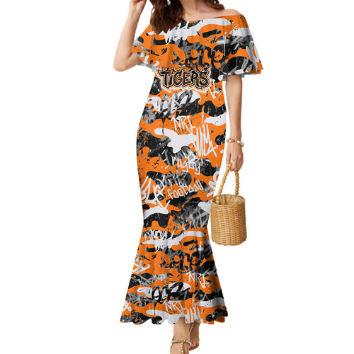 Wests Tigers Rugby Family Matching Mermaid Dress and Hawaiian Shirt Graffiti Typography Urban Camo Abstract Street Style