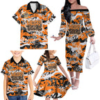 Wests Tigers Rugby Family Matching Off The Shoulder Long Sleeve Dress and Hawaiian Shirt Graffiti Typography Urban Camo Abstract Street Style