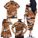 Wests Tigers Rugby Family Matching Off The Shoulder Long Sleeve Dress and Hawaiian Shirt Graffiti Typography Urban Camo Abstract Street Style