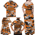 Wests Tigers Rugby Family Matching Off Shoulder Maxi Dress and Hawaiian Shirt Graffiti Typography Urban Camo Abstract Street Style