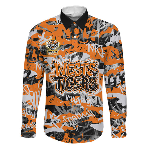 Wests Tigers Rugby Family Matching Off Shoulder Maxi Dress and Hawaiian Shirt Graffiti Typography Urban Camo Abstract Street Style