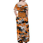 Wests Tigers Rugby Family Matching Off Shoulder Maxi Dress and Hawaiian Shirt Graffiti Typography Urban Camo Abstract Street Style