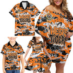 Wests Tigers Rugby Family Matching Off Shoulder Short Dress and Hawaiian Shirt Graffiti Typography Urban Camo Abstract Street Style