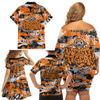 Wests Tigers Rugby Family Matching Off Shoulder Short Dress and Hawaiian Shirt Graffiti Typography Urban Camo Abstract Street Style
