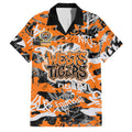 Wests Tigers Rugby Family Matching Off Shoulder Short Dress and Hawaiian Shirt Graffiti Typography Urban Camo Abstract Street Style