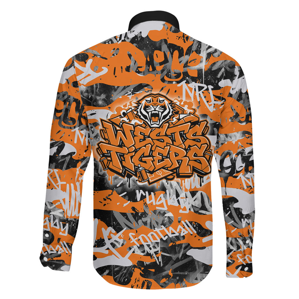 Wests Tigers Rugby Family Matching Off Shoulder Short Dress and Hawaiian Shirt Graffiti Typography Urban Camo Abstract Street Style
