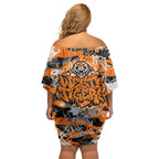 Wests Tigers Rugby Family Matching Off Shoulder Short Dress and Hawaiian Shirt Graffiti Typography Urban Camo Abstract Street Style