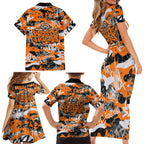 Wests Tigers Rugby Family Matching Short Sleeve Bodycon Dress and Hawaiian Shirt Graffiti Typography Urban Camo Abstract Street Style