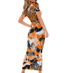 Wests Tigers Rugby Family Matching Short Sleeve Bodycon Dress and Hawaiian Shirt Graffiti Typography Urban Camo Abstract Street Style