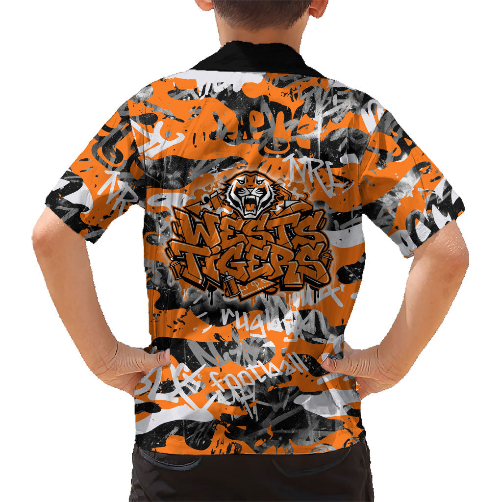 Wests Tigers Rugby Family Matching Summer Maxi Dress and Hawaiian Shirt Graffiti Typography Urban Camo Abstract Street Style
