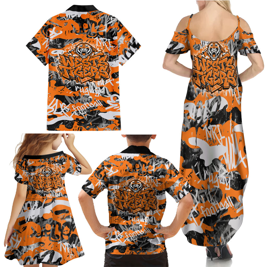 Wests Tigers Rugby Family Matching Summer Maxi Dress and Hawaiian Shirt Graffiti Typography Urban Camo Abstract Street Style