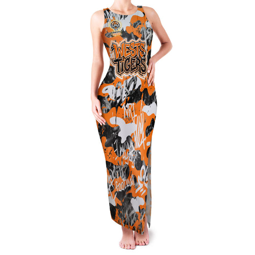 Wests Tigers Rugby Family Matching Tank Maxi Dress and Hawaiian Shirt Graffiti Typography Urban Camo Abstract Street Style