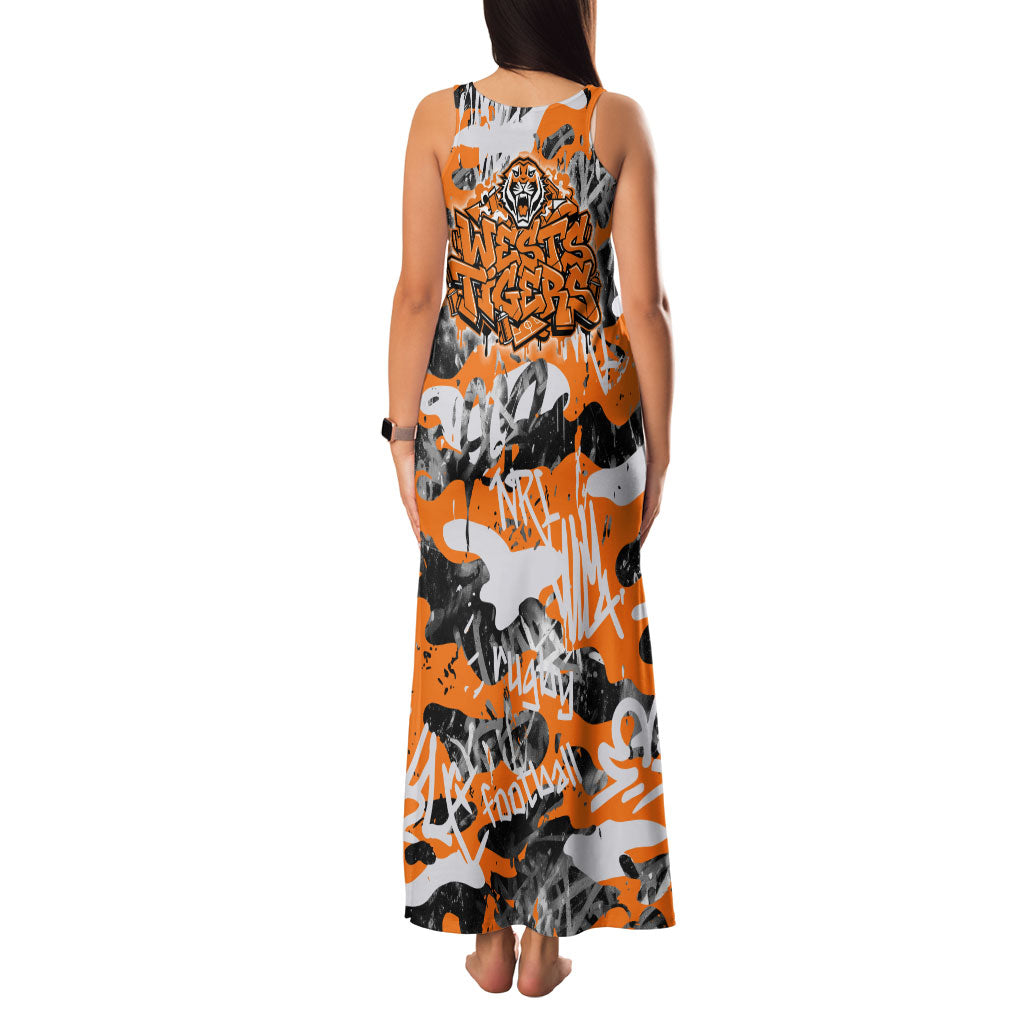 Wests Tigers Rugby Family Matching Tank Maxi Dress and Hawaiian Shirt Graffiti Typography Urban Camo Abstract Street Style