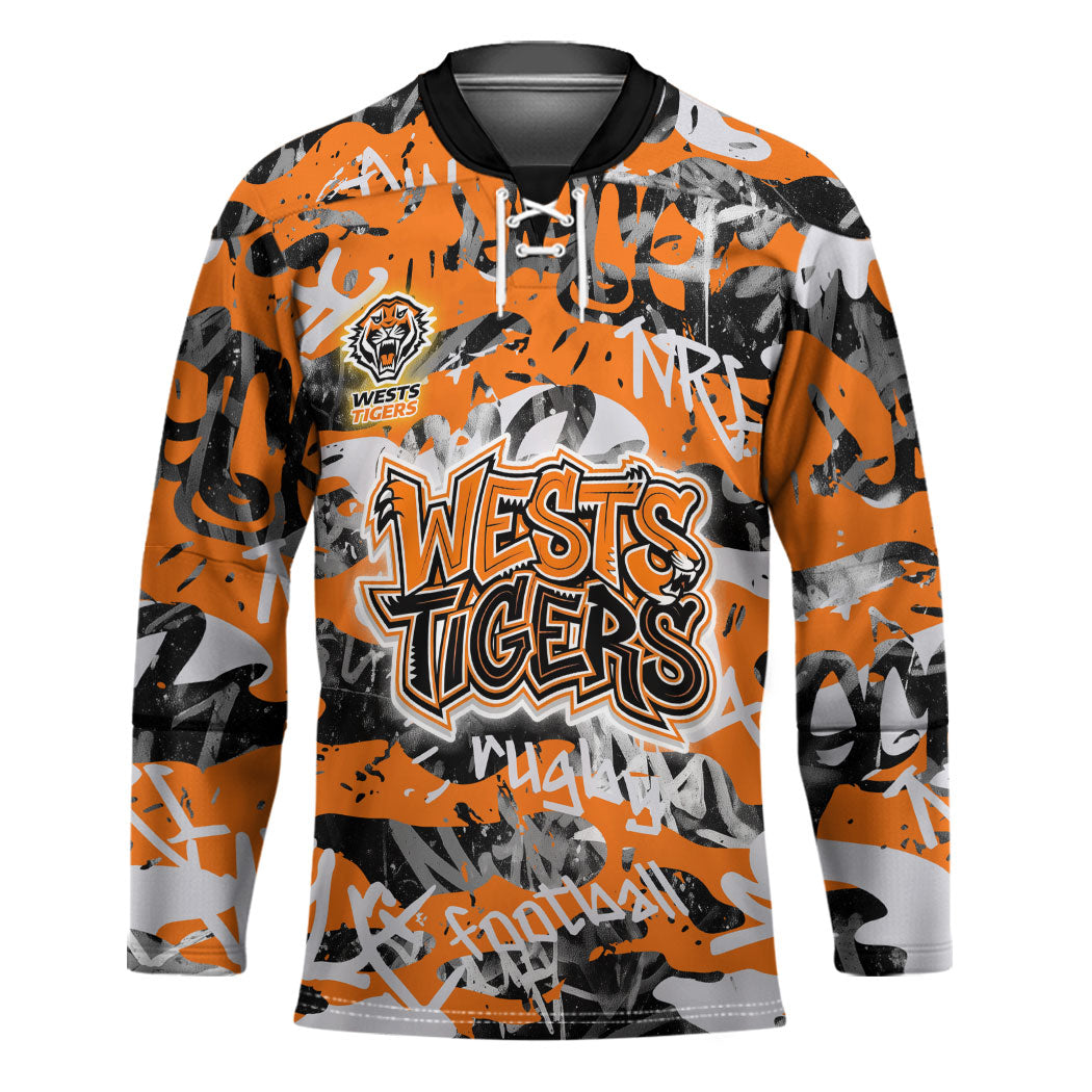 Wests Tigers Rugby Hockey Jersey Graffiti Typography Urban Camo Abstract Street Style