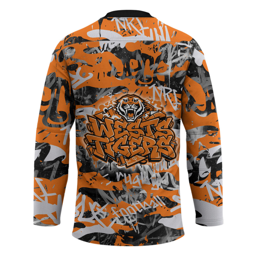 Wests Tigers Rugby Hockey Jersey Graffiti Typography Urban Camo Abstract Street Style
