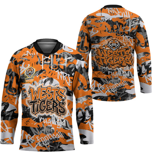 Wests Tigers Rugby Hockey Jersey Graffiti Typography Urban Camo Abstract Street Style