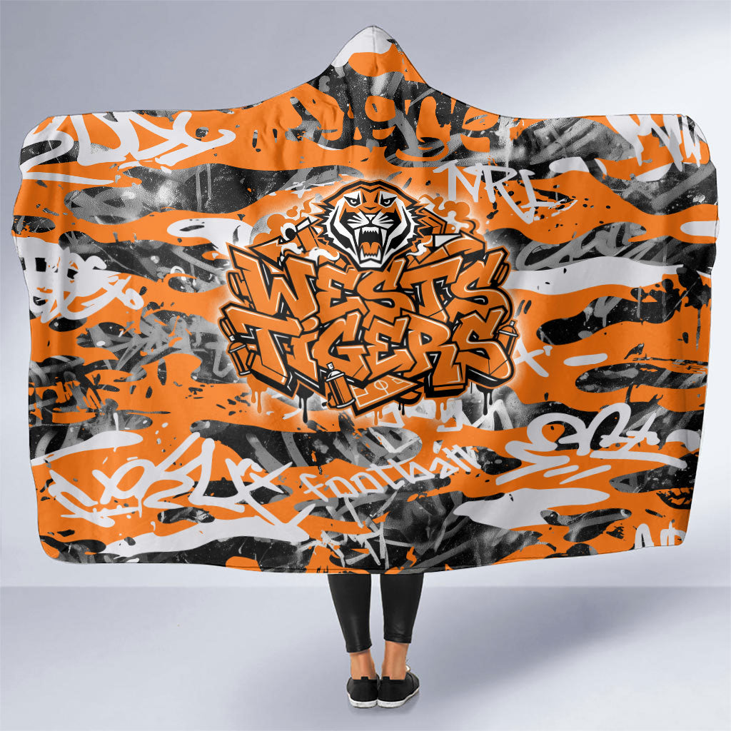 Wests Tigers Rugby Hooded Blanket Graffiti Typography Urban Camo Abstract Street Style