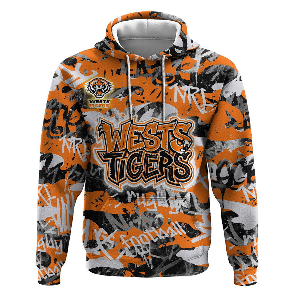 Wests Tigers Rugby Hoodie Graffiti Typography Urban Camo Abstract Street Style