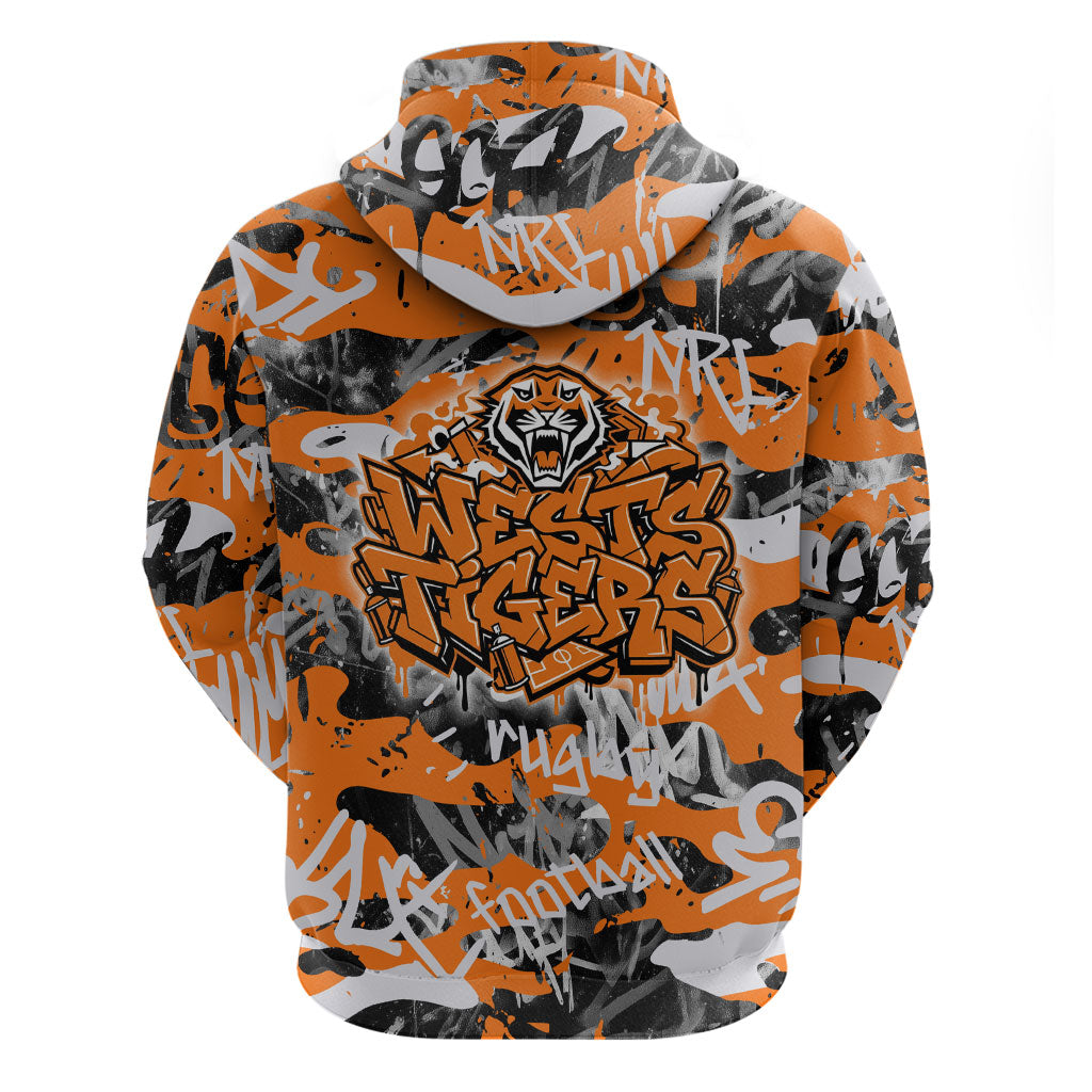 Wests Tigers Rugby Hoodie Graffiti Typography Urban Camo Abstract Street Style