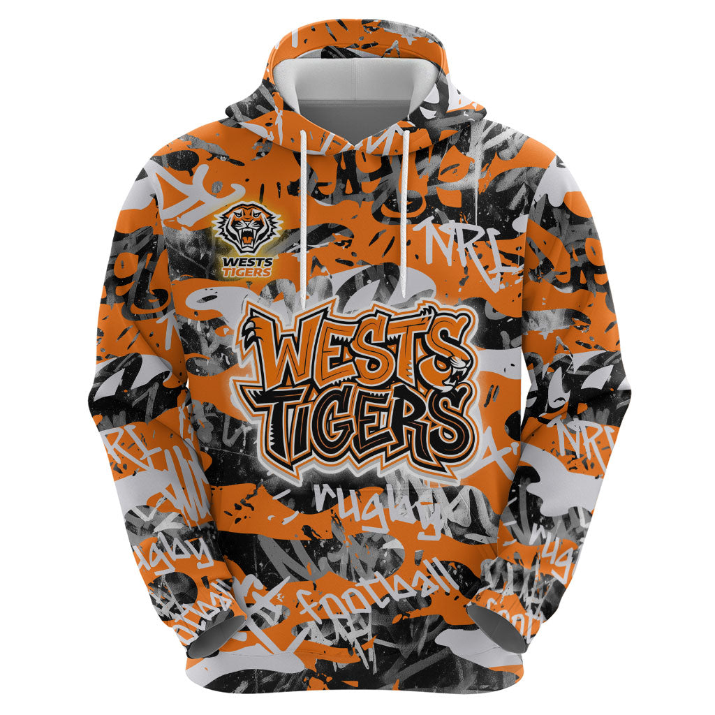 Wests Tigers Rugby Hoodie Graffiti Typography Urban Camo Abstract Street Style