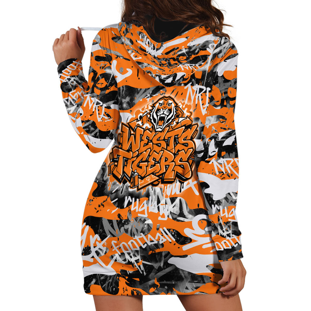 Wests Tigers Rugby Hoodie Dress Graffiti Typography Urban Camo Abstract Street Style