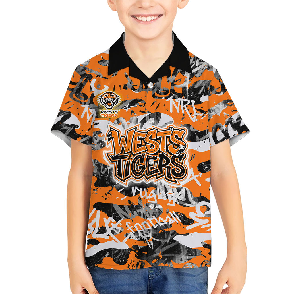 Wests Tigers Rugby Kid Hawaiian Shirt Graffiti Typography Urban Camo Abstract Street Style