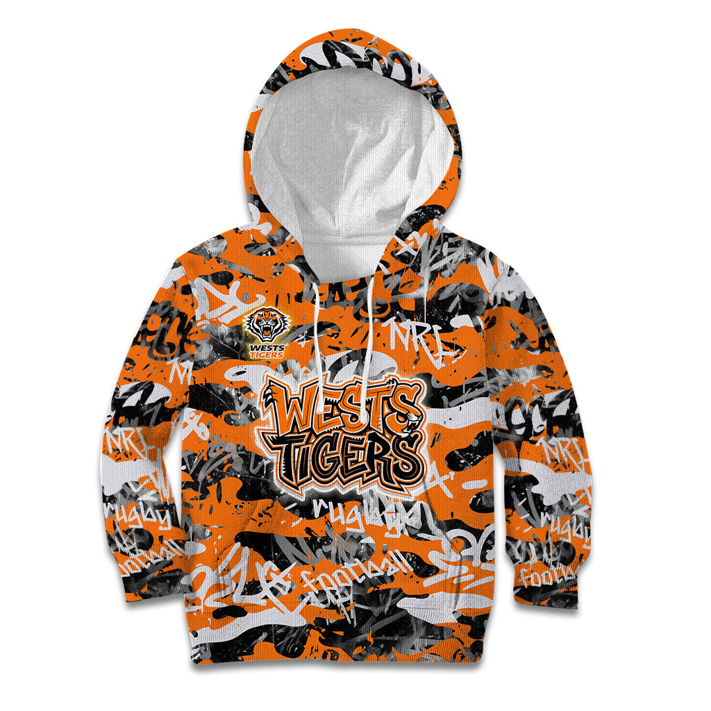 Wests Tigers Rugby Kid Hoodie Graffiti Typography Urban Camo Abstract Street Style