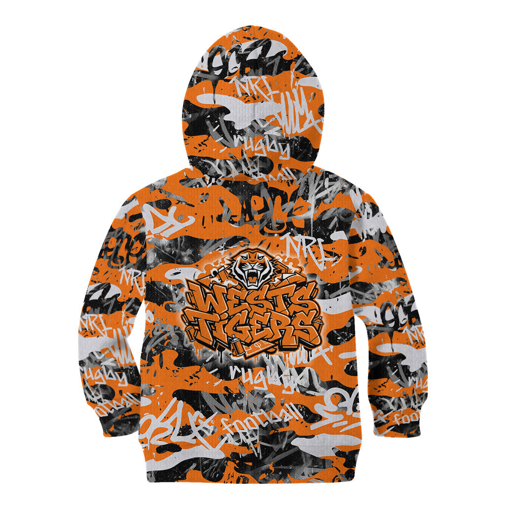 Wests Tigers Rugby Kid Hoodie Graffiti Typography Urban Camo Abstract Street Style