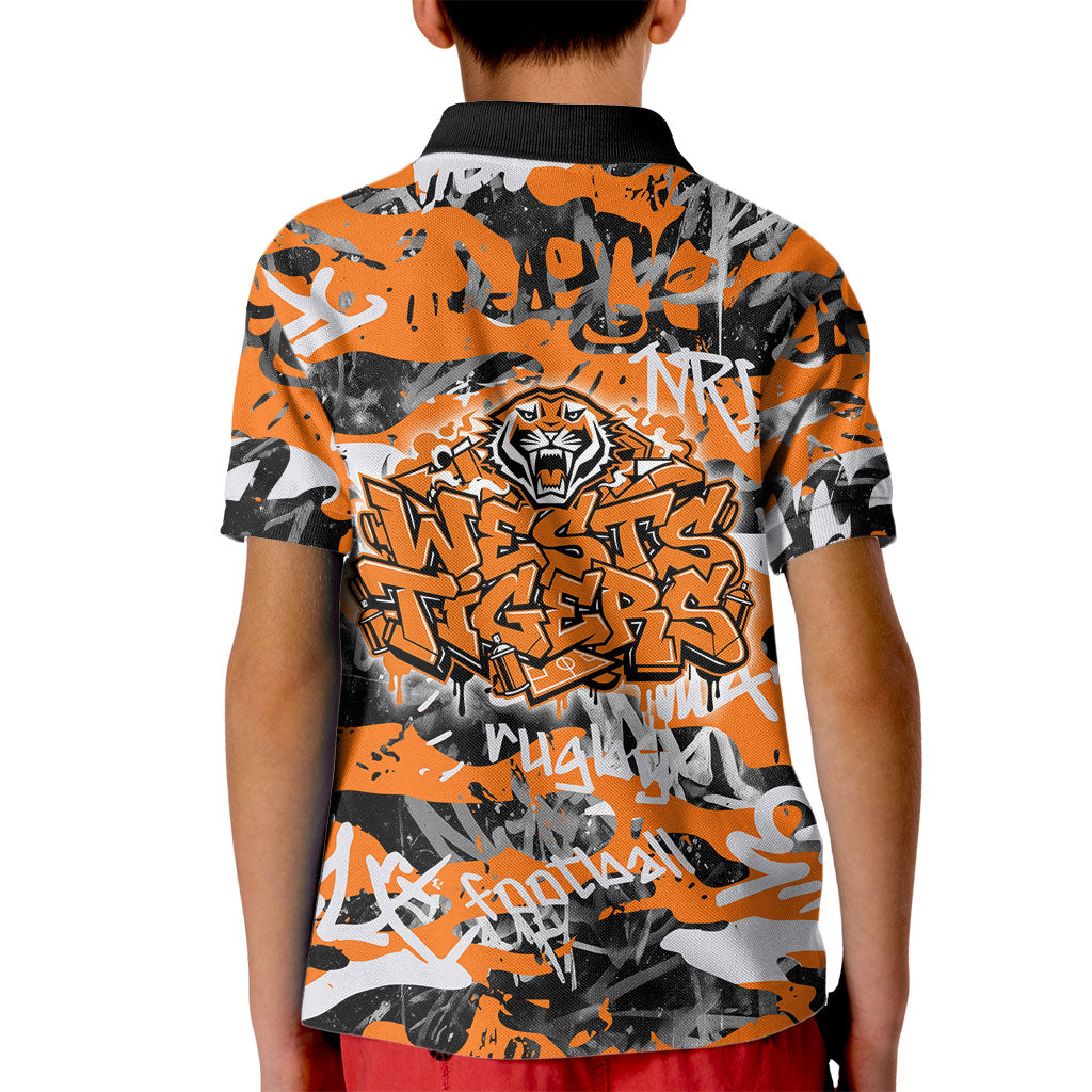 Wests Tigers Rugby Kid Polo Shirt Graffiti Typography Urban Camo Abstract Street Style