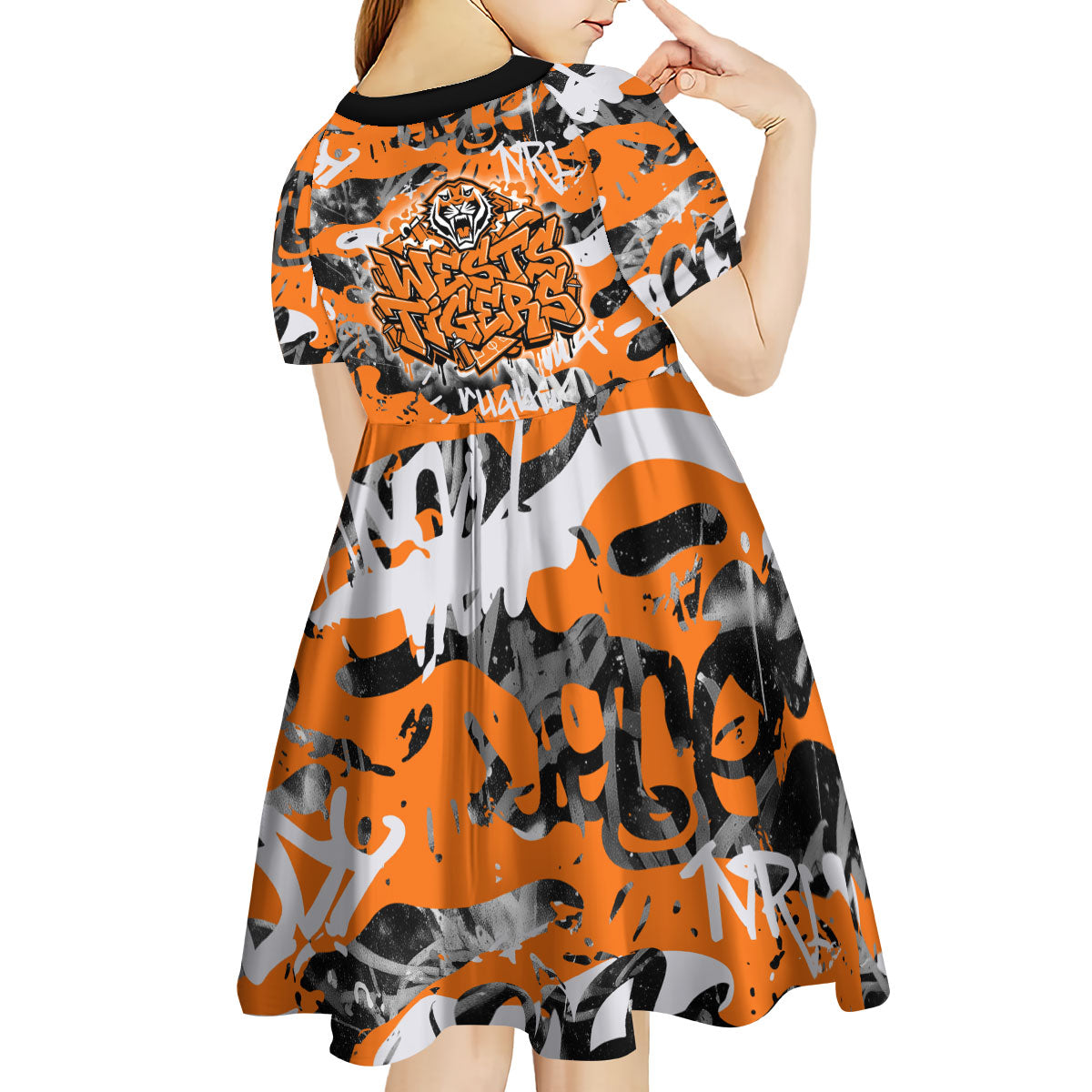 Wests Tigers Rugby Kid Short Sleeve Dress Graffiti Typography Urban Camo Abstract Street Style