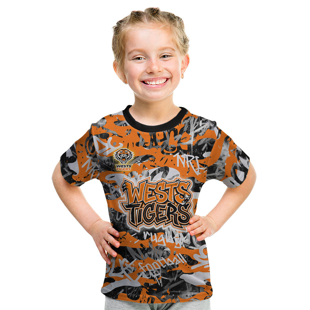 Wests Tigers Rugby Kid T Shirt Graffiti Typography Urban Camo Abstract Street Style
