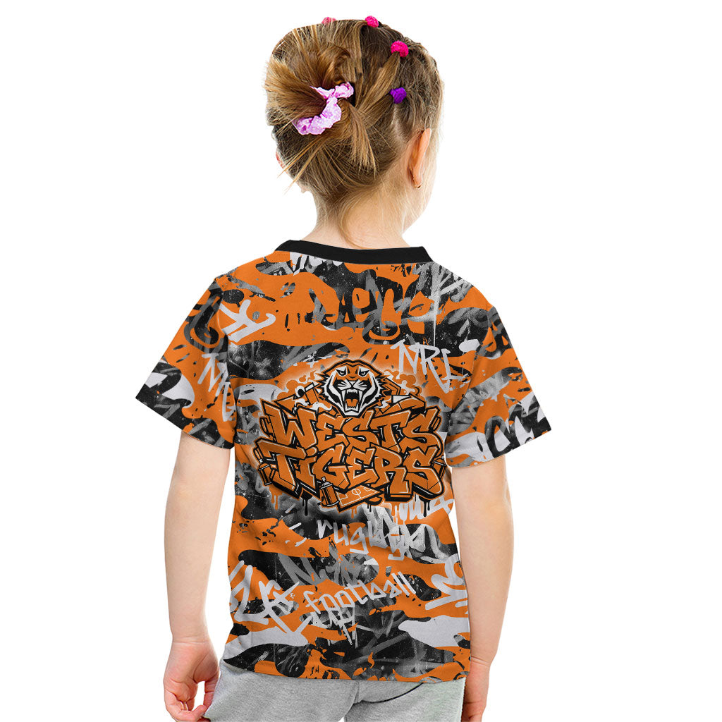 Wests Tigers Rugby Kid T Shirt Graffiti Typography Urban Camo Abstract Street Style