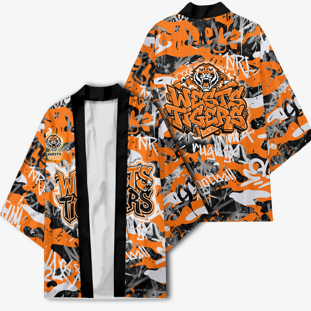 Wests Tigers Rugby Kimono Graffiti Typography Urban Camo Abstract Street Style