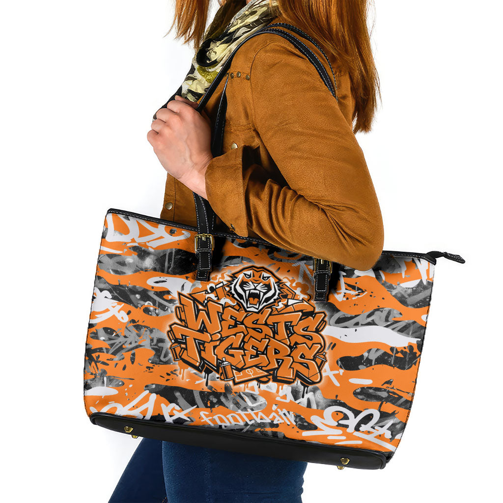 Wests Tigers Rugby Leather Tote Bag Graffiti Typography Urban Camo Abstract Street Style