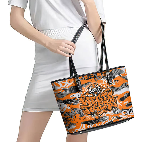 Wests Tigers Rugby Leather Tote Bag Graffiti Typography Urban Camo Abstract Street Style