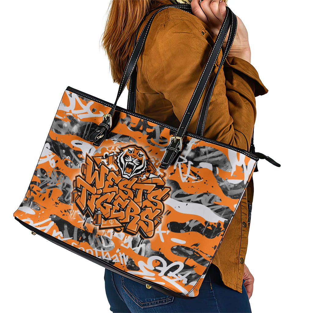 Wests Tigers Rugby Leather Tote Bag Graffiti Typography Urban Camo Abstract Street Style