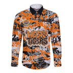 Wests Tigers Rugby Long Sleeve Button Shirt Graffiti Typography Urban Camo Abstract Street Style