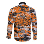 Wests Tigers Rugby Long Sleeve Button Shirt Graffiti Typography Urban Camo Abstract Street Style