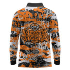 Wests Tigers Rugby Long Sleeve Polo Shirt Graffiti Typography Urban Camo Abstract Street Style