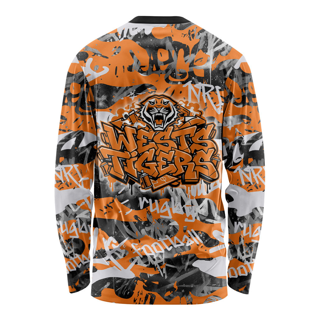 Wests Tigers Rugby Long Sleeve Shirt Graffiti Typography Urban Camo Abstract Street Style