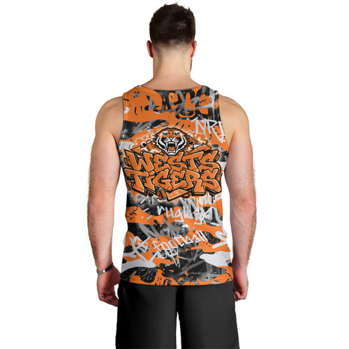 Wests Tigers Rugby Men Tank Top Graffiti Typography Urban Camo Abstract Street Style