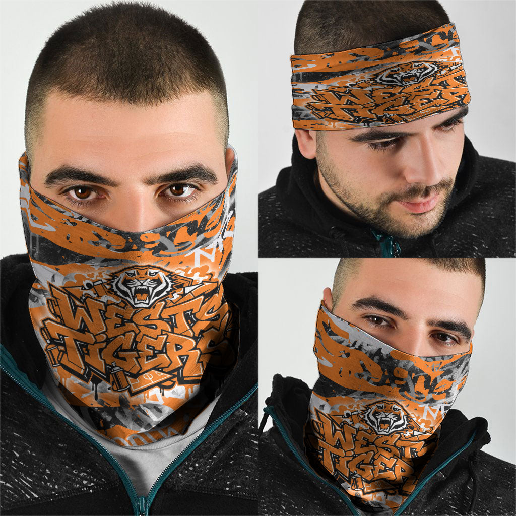 Wests Tigers Rugby Neck Gaiter Graffiti Typography Urban Camo Abstract Street Style