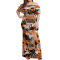 Wests Tigers Rugby Off Shoulder Maxi Dress Graffiti Typography Urban Camo Abstract Street Style