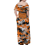 Wests Tigers Rugby Off Shoulder Maxi Dress Graffiti Typography Urban Camo Abstract Street Style