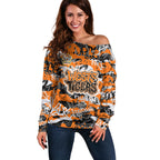 Wests Tigers Rugby Off Shoulder Sweater Graffiti Typography Urban Camo Abstract Street Style