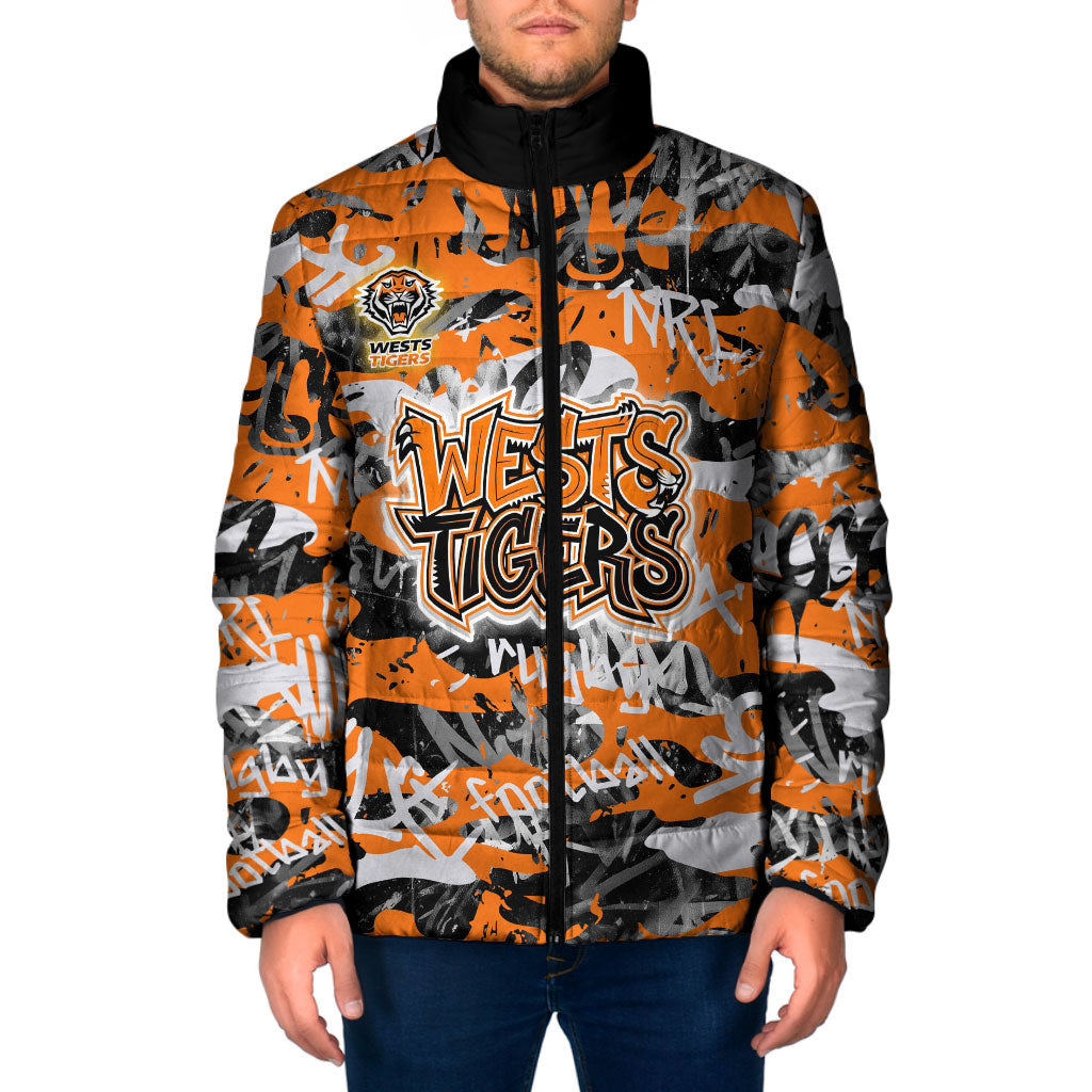 Wests Tigers Rugby Padded Jacket Graffiti Typography Urban Camo Abstract Street Style