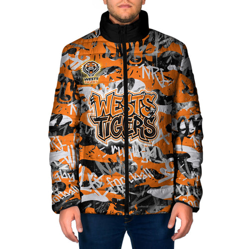Wests Tigers Rugby Padded Jacket Graffiti Typography Urban Camo Abstract Street Style