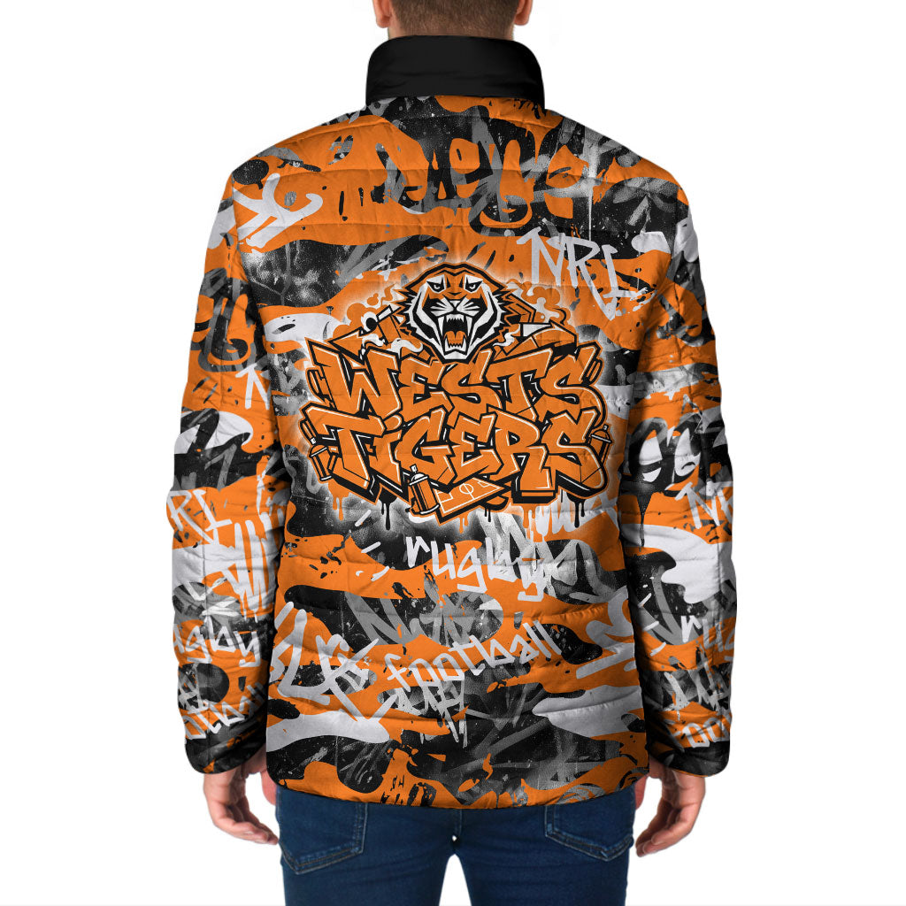 Wests Tigers Rugby Padded Jacket Graffiti Typography Urban Camo Abstract Street Style