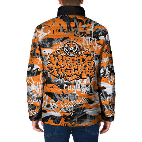 Wests Tigers Rugby Padded Jacket Graffiti Typography Urban Camo Abstract Street Style