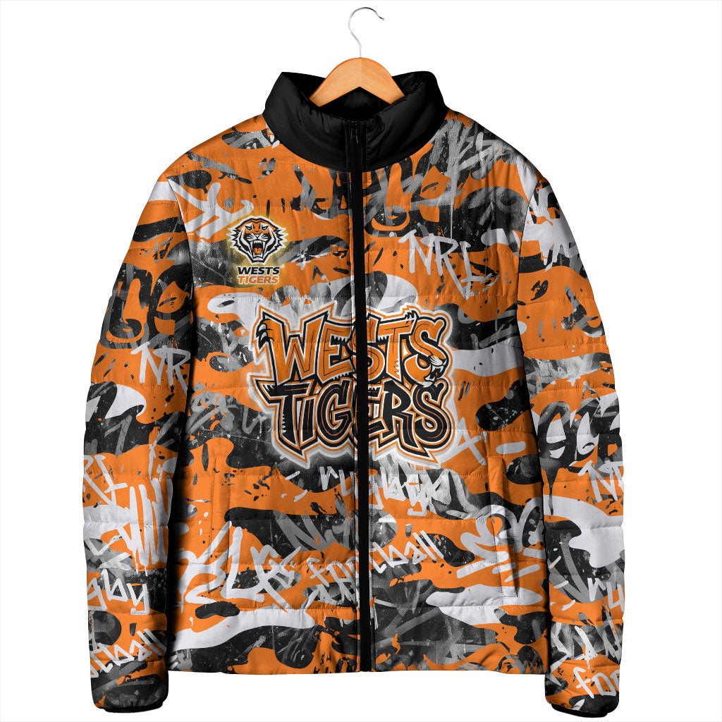 Wests Tigers Rugby Padded Jacket Graffiti Typography Urban Camo Abstract Street Style